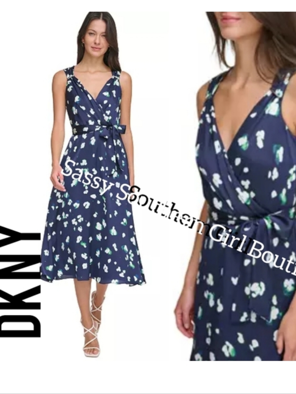 🆕⭐DKNY Donna Karan Navy Floral Midi Dress